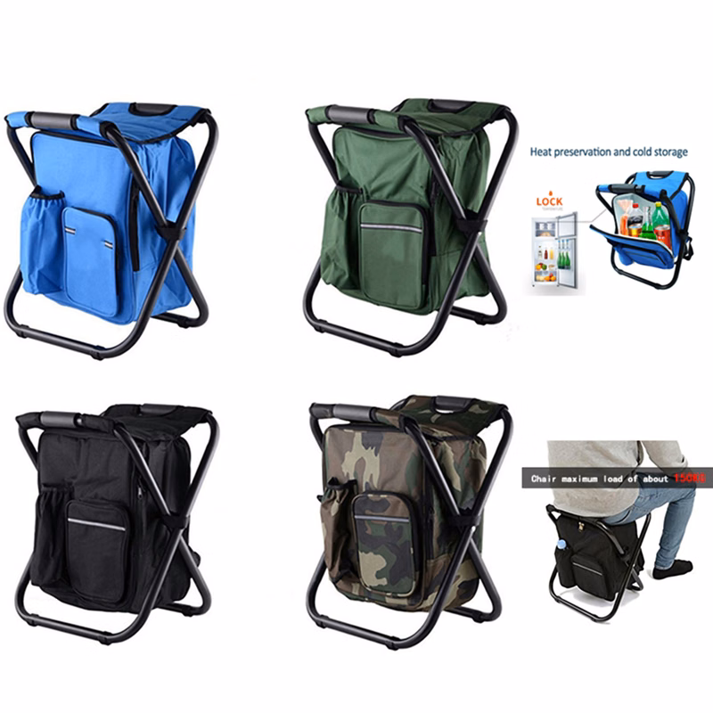 Foldable Outdoor Steel Chair w/Built In Cooler Bag