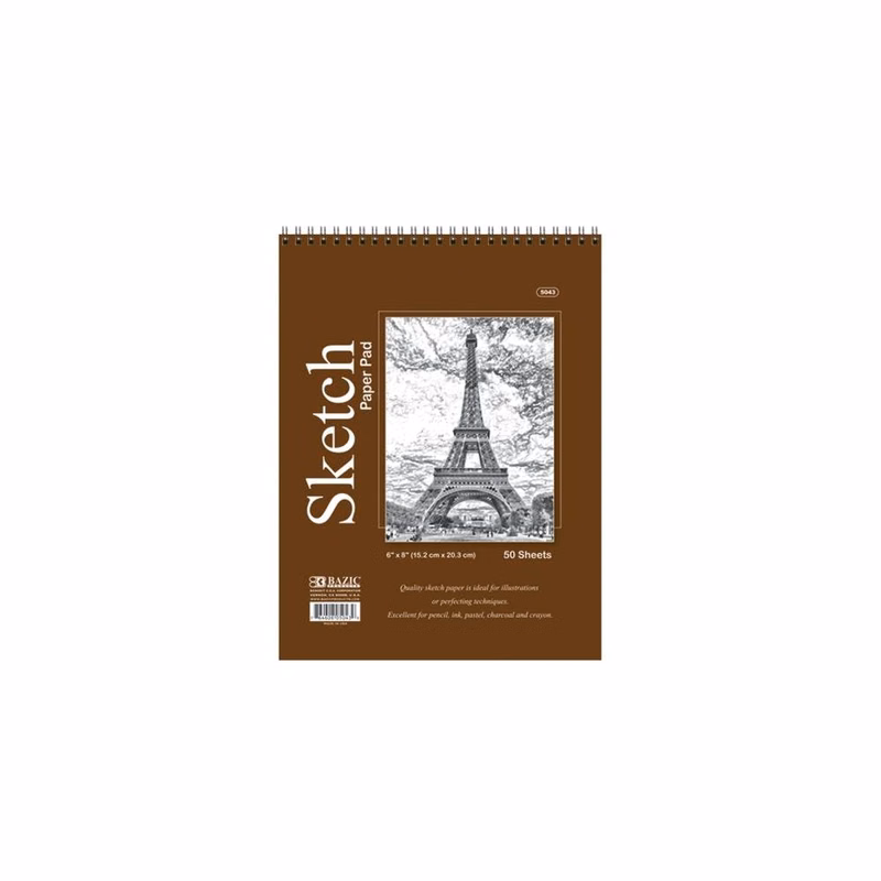 Top Bound Spiral Sketch Pads - 50 Sheets 6" x 8"