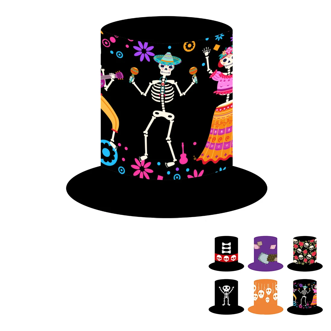 Polyester Halloween Skull Pumpkin Top Hat 1
