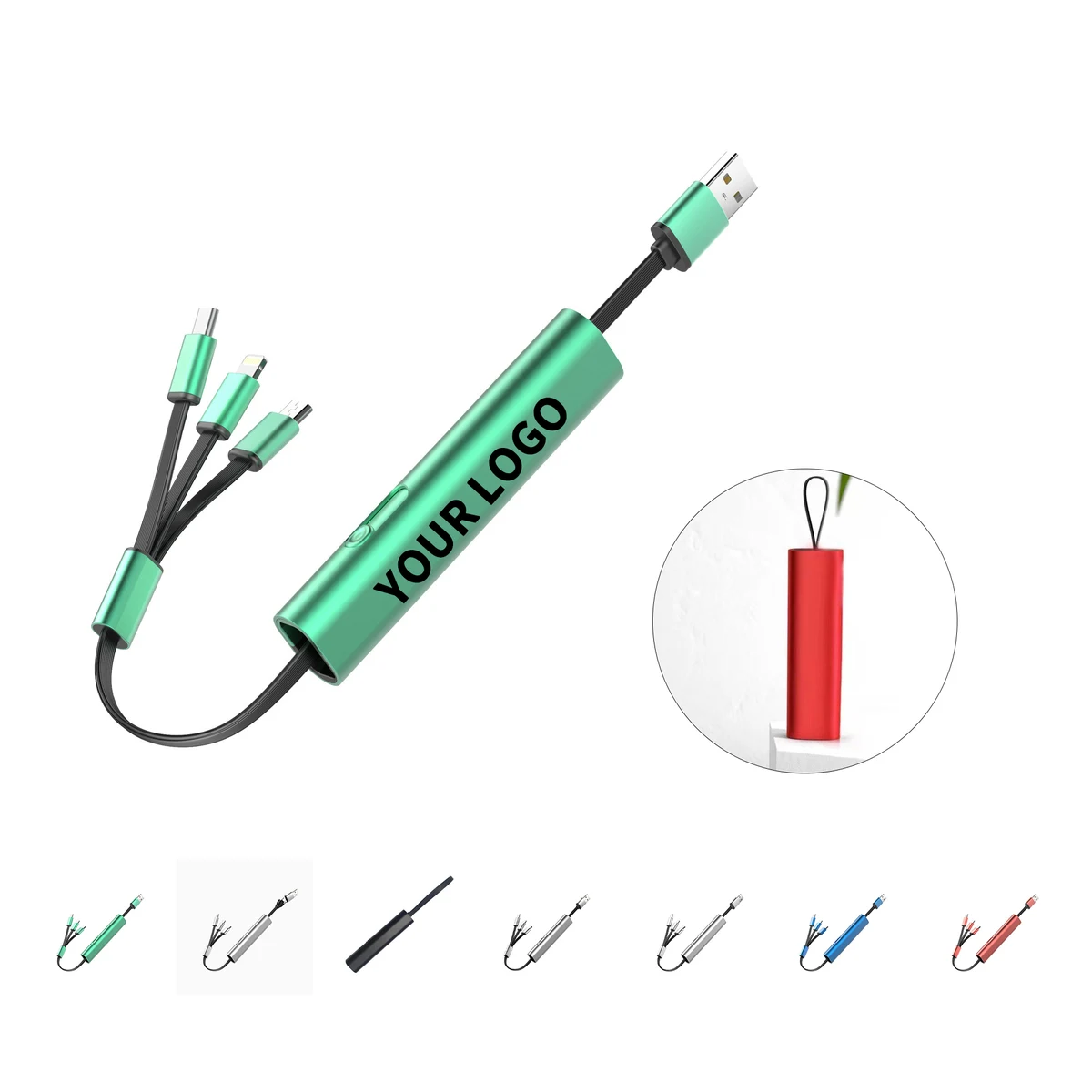 Metal Three In One Mobile Phone Charging Cable 4.2" x 0.9" 1