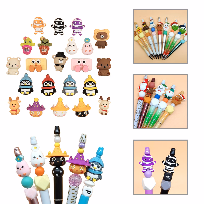 MOQ500 Custom 3D Silicone Beads for Pen Decor