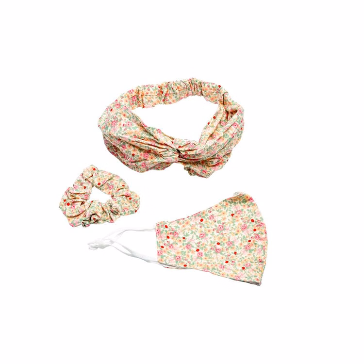 3-Piece Fashion Facemask - Headband Scrunchie Pink Floral
