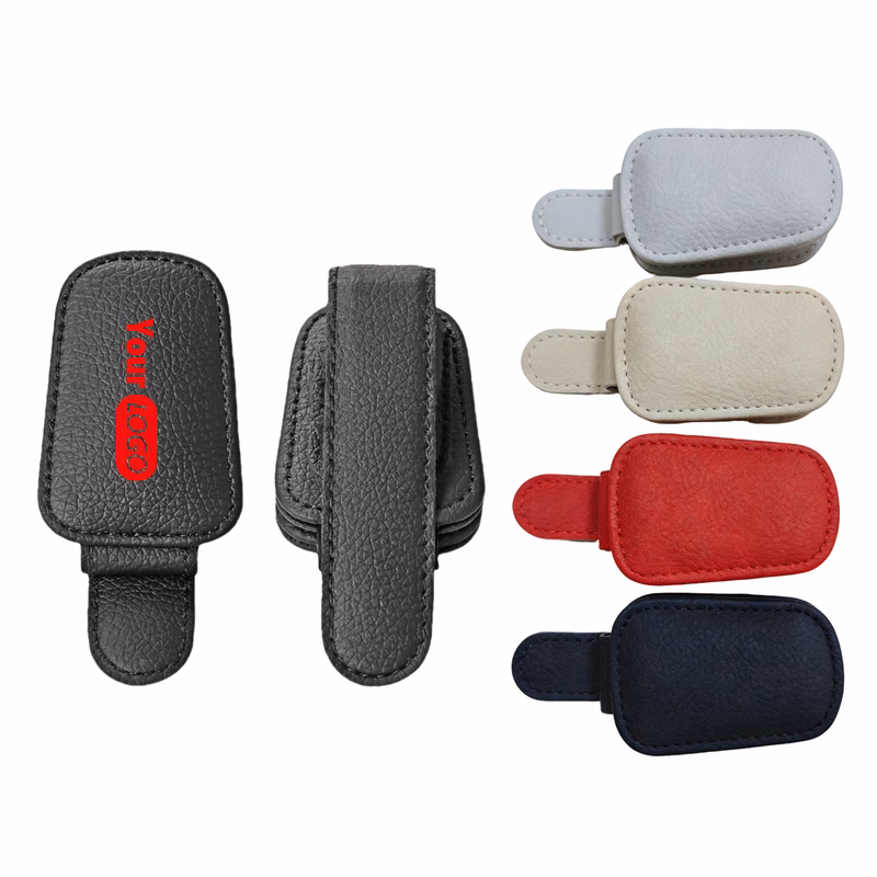 Car Leather Eyeglass Holder Visor Multi-Functional Sunglass Case