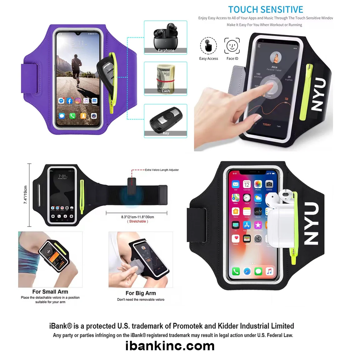 iBank ® Running Sport Armband compatible with iPhone 17,16,15 & Galaxy phones 1
