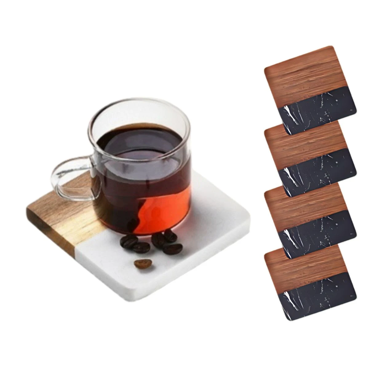 Custom Square Wood Marble Coaster 1