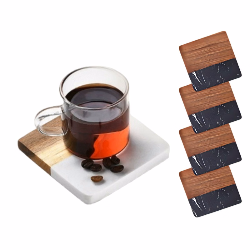 Custom Square Wood Marble Coaster