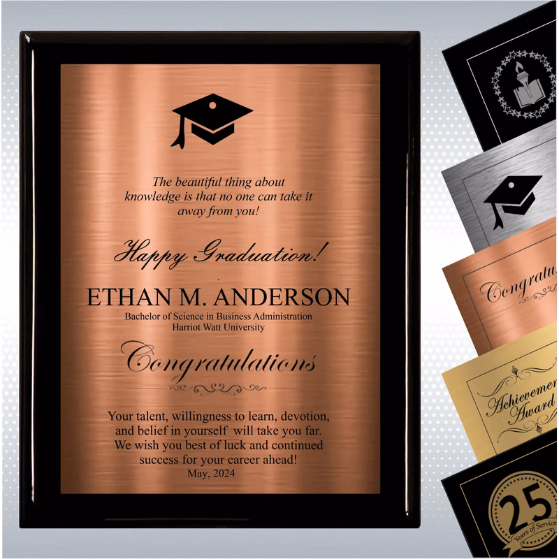 Black Piano Finish Wood Plaque Graduation Gift