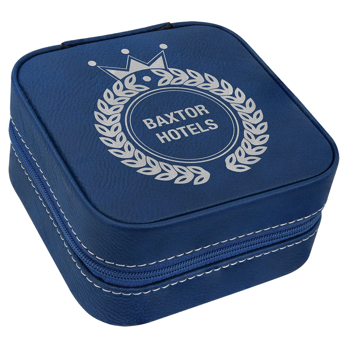 4" X 4" Blue/Silver Leatherette Travel Jewelry Box 1