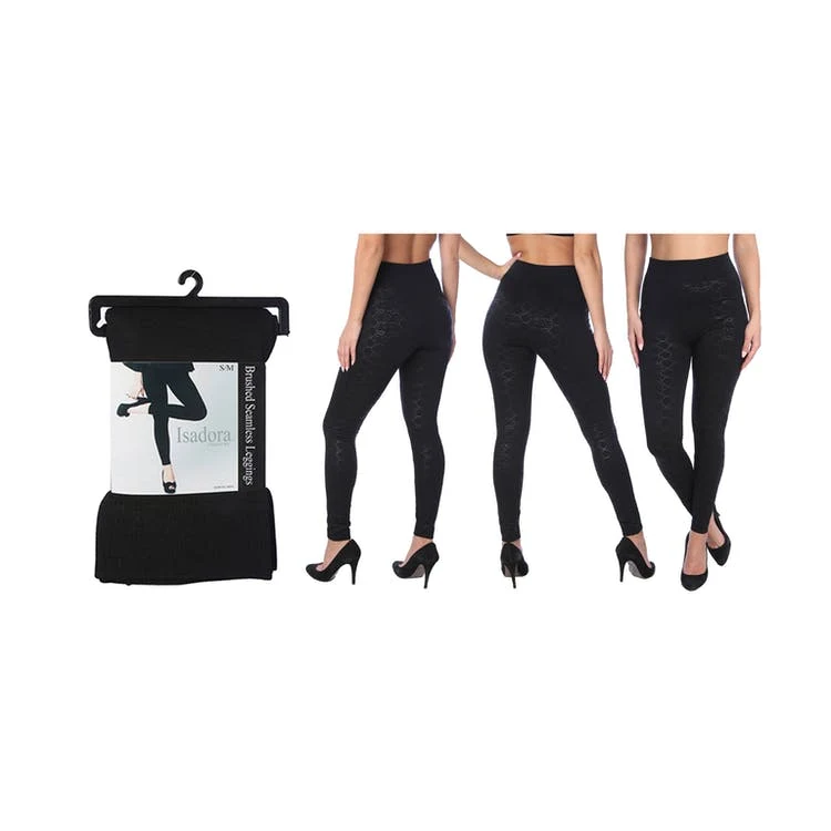 Women's Embossed Leggings - Black Patterns S-XL Brushed Lining 1