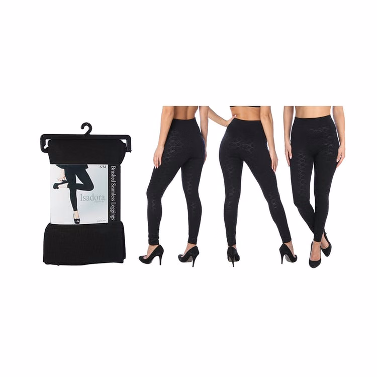 Women's Embossed Leggings - Black Patterns S-XL Brushed Lining