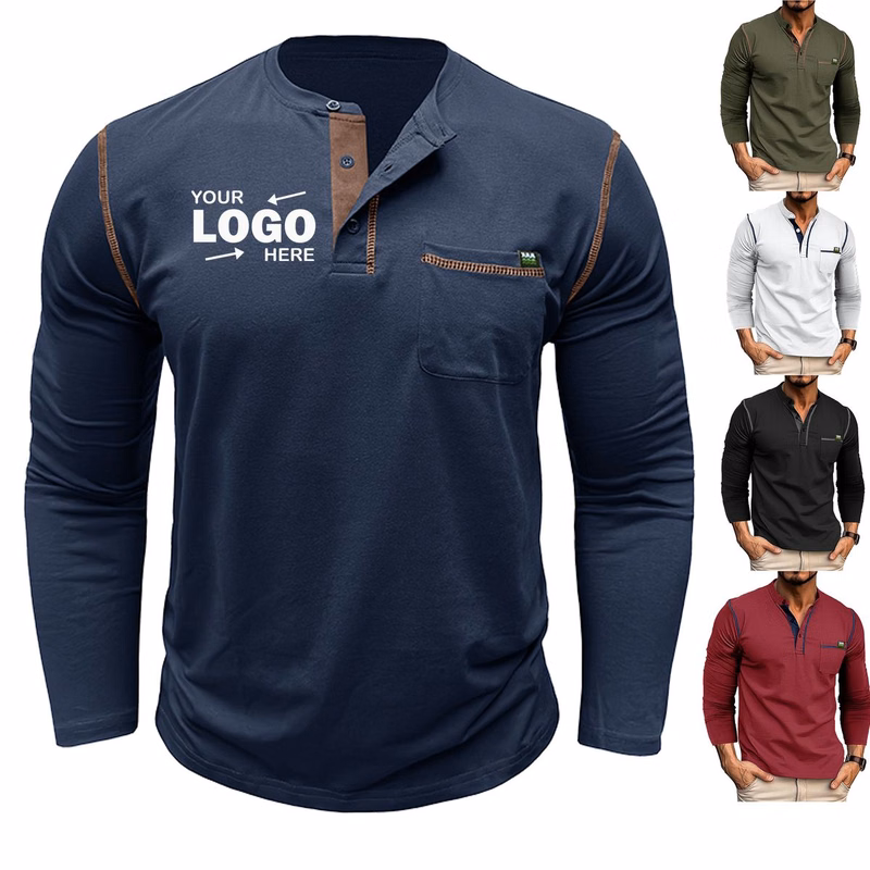 Polyester Unisex Button Placket Casual Pullover