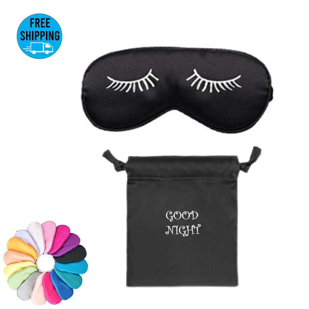 Satin adjustable Sleeping Eye Mask with drawstring pocket 1