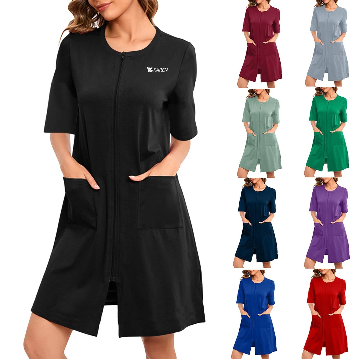 Women Summer Short Sleeve Loose Nightgown Dress 1