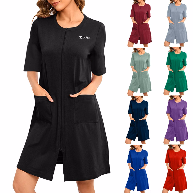 Women Summer Short Sleeve Loose Nightgown Dress