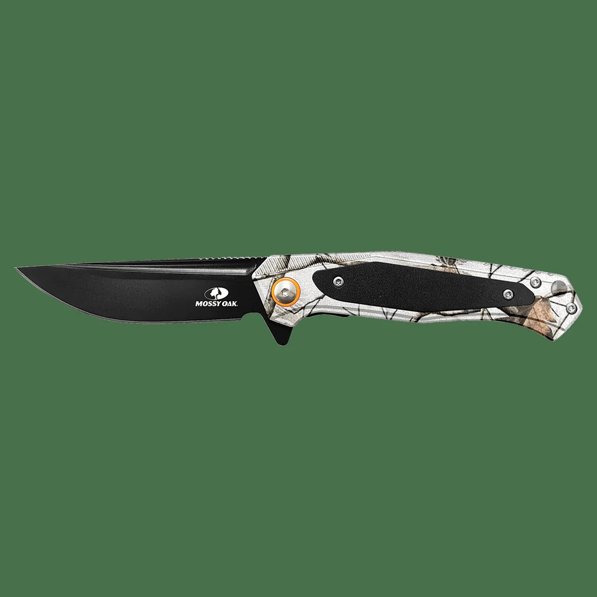 Bison River 4 1/2" White Camo with Black Aluminum Everyday Carry Knife-Mossy Oak 1