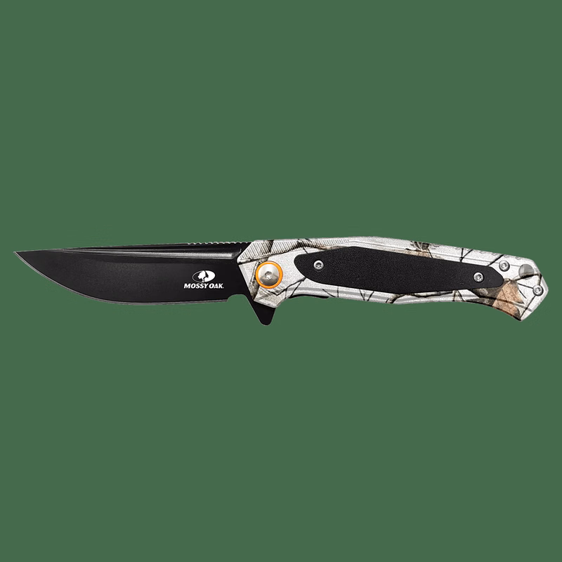 Bison River 4 1/2" White Camo with Black Aluminum Everyday Carry Knife-Mossy Oak