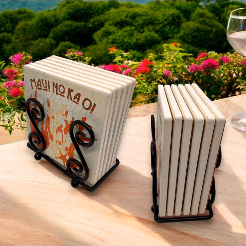 Upright Scroll Metal 6 Coaster Holder Sets