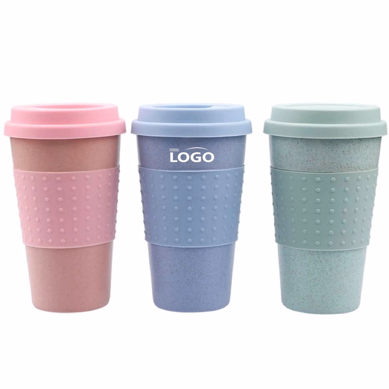 Wheat Straw Coffee Tea Mug with Silicone Lid MOQ 50PCS