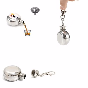 1oz Round Stainless Steel Flask With Key Chain
