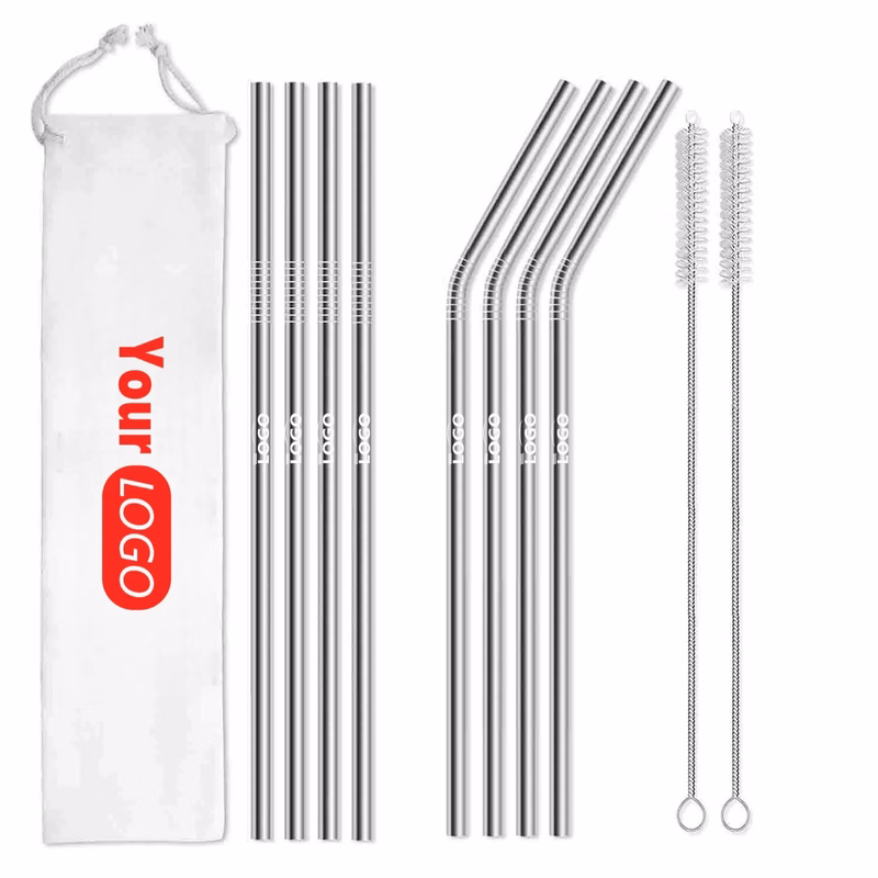 Trendy MOQ 20 Set 8 Pack Reusable Drinking Smoothie Straws