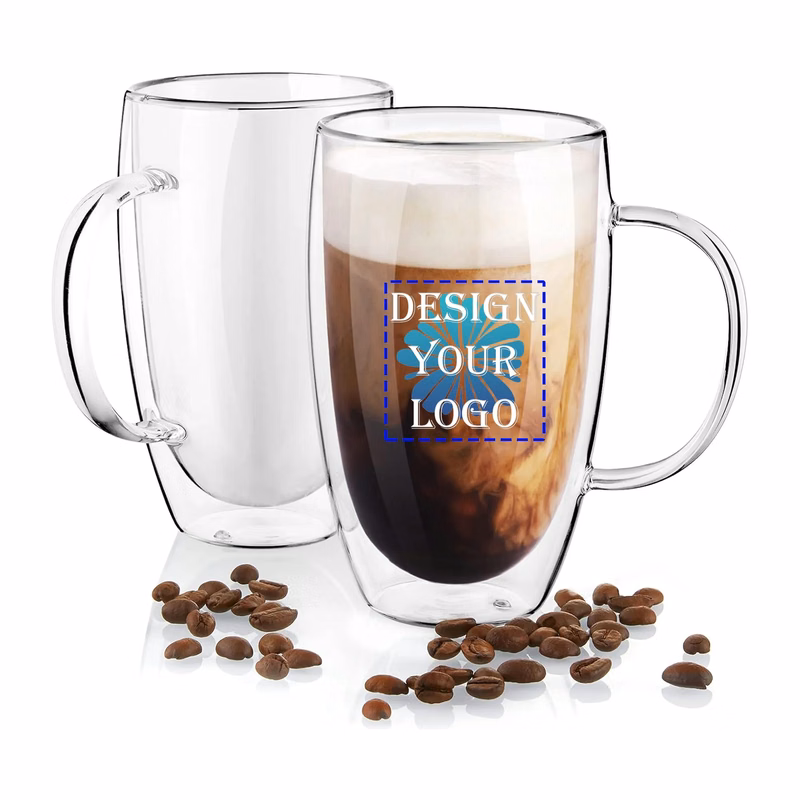 15 oz Double Walled Coffee Glass With Handle