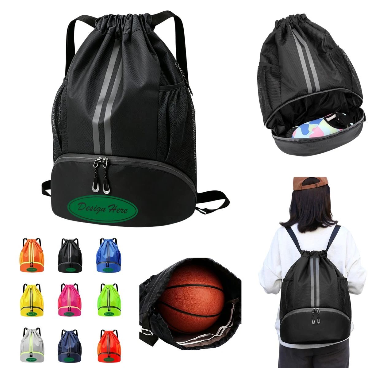Oxford Sport Cinch Bag With Shoe & Wet Dry Compartments 1