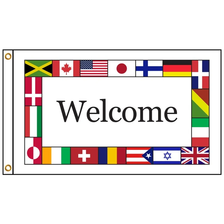 International Welcome 2' X 3' Knit Poly Flag with Heading and Grommets 1