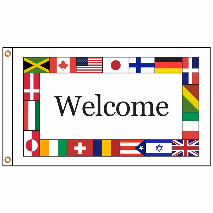 International Welcome 2' X 3' Knit Poly Flag with Heading and Grommets