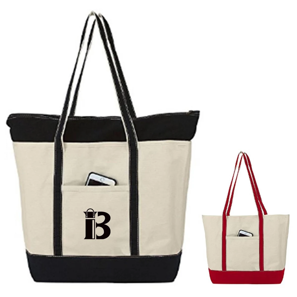 Two Tone Magnetic Snap Canvas Tote Bag, custom tote bag with logo imprint 1