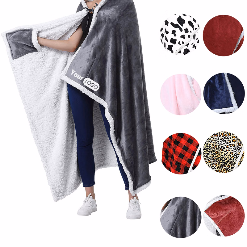 Polyester Sherpa Hooded Blanket