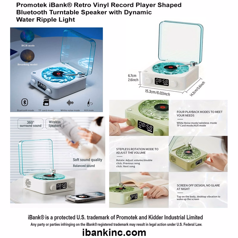 iBank ® Retro Vinyl Record Player Shaped Bluetooth Turntable Speaker