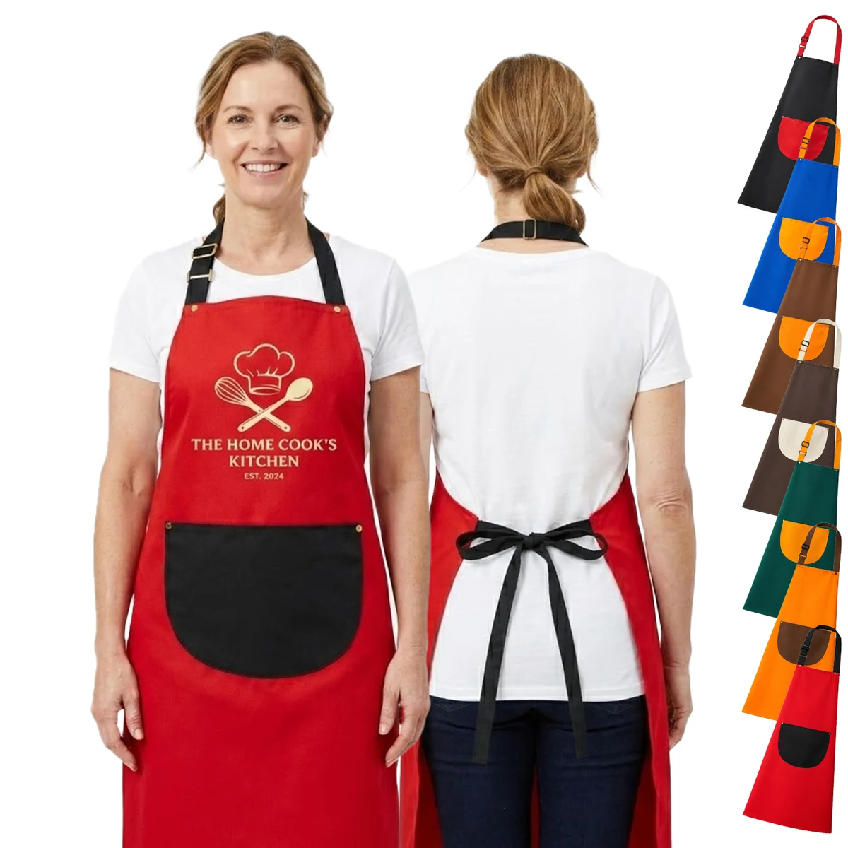 12 oz. Double frock Kitchen Apron w/ Contrast strap & Pocket 1