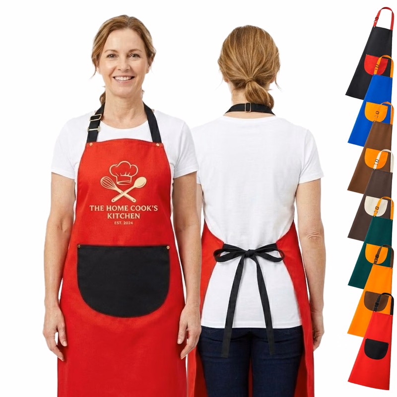 12 oz. Double frock Kitchen Apron w/ Contrast strap & Pocket