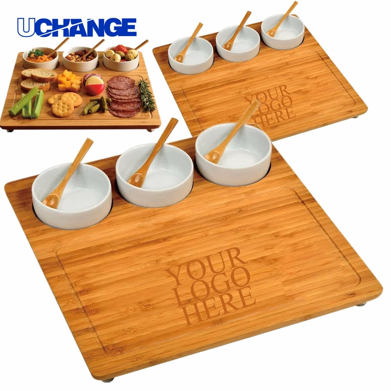Bamboo Tray Set with Ceramic Bowl & Spoon