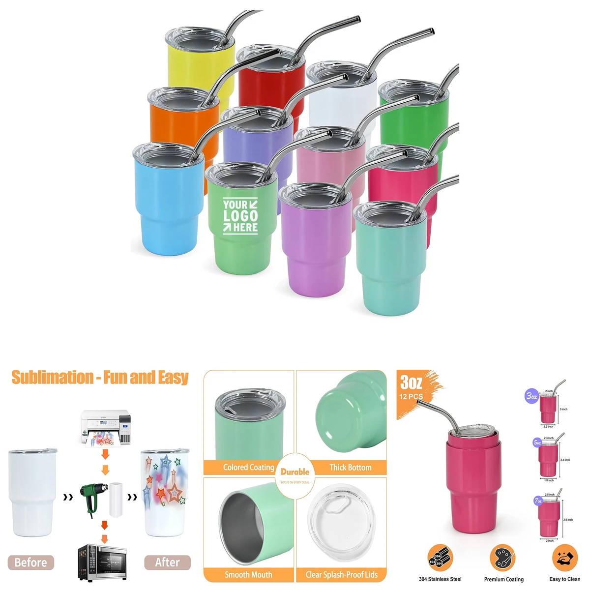 3 oz Mini Tumbler Shot Glass with Straw and Lid 1