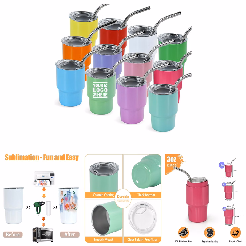 3 oz Mini Tumbler Shot Glass with Straw and Lid