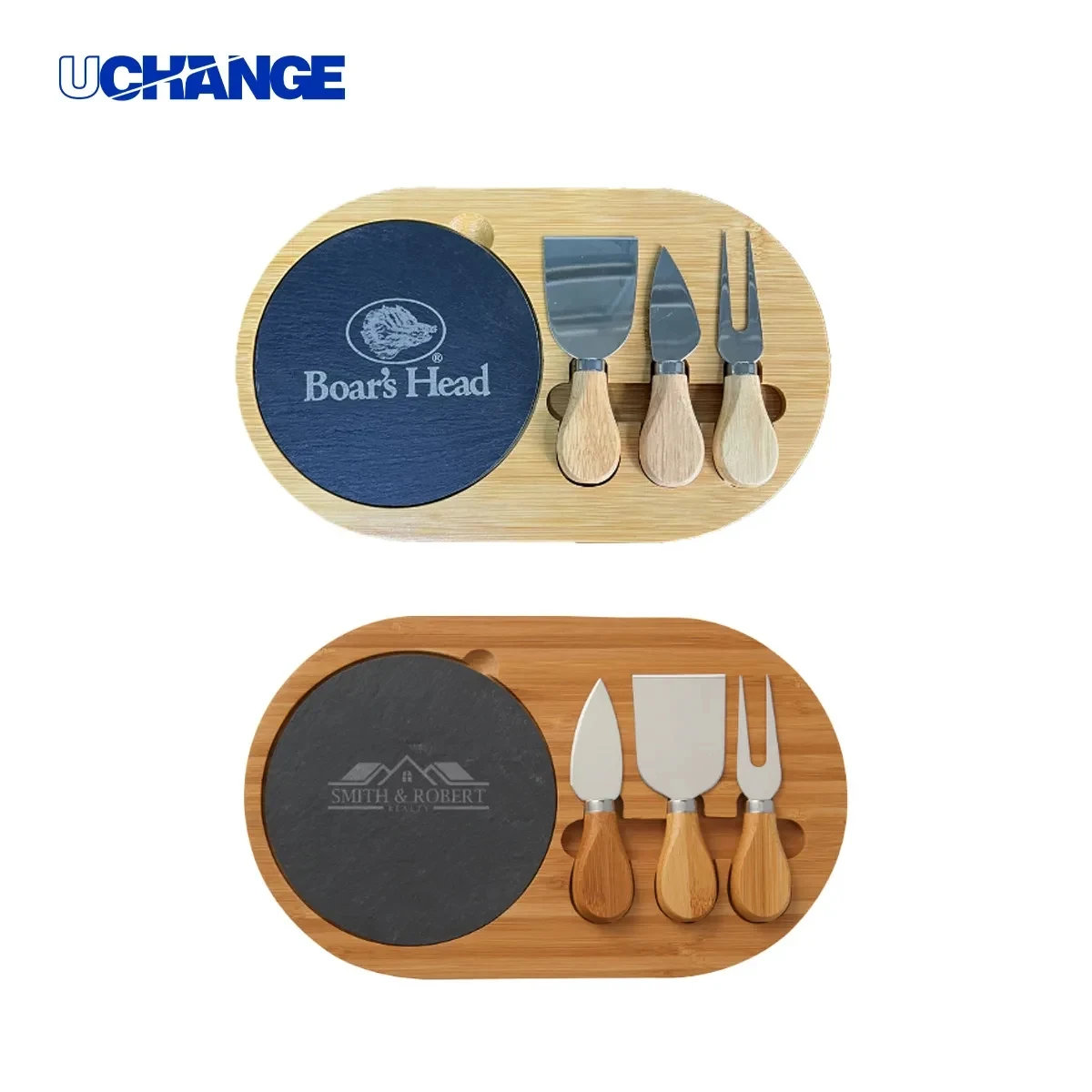 Bamboo Cheese Board Set w/ Slate & 3 Knives Party Home 1