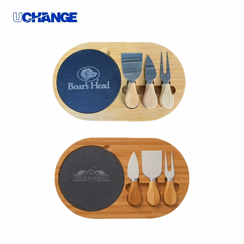 Bamboo Cheese Board Set w/ Slate & 3 Knives Party Home