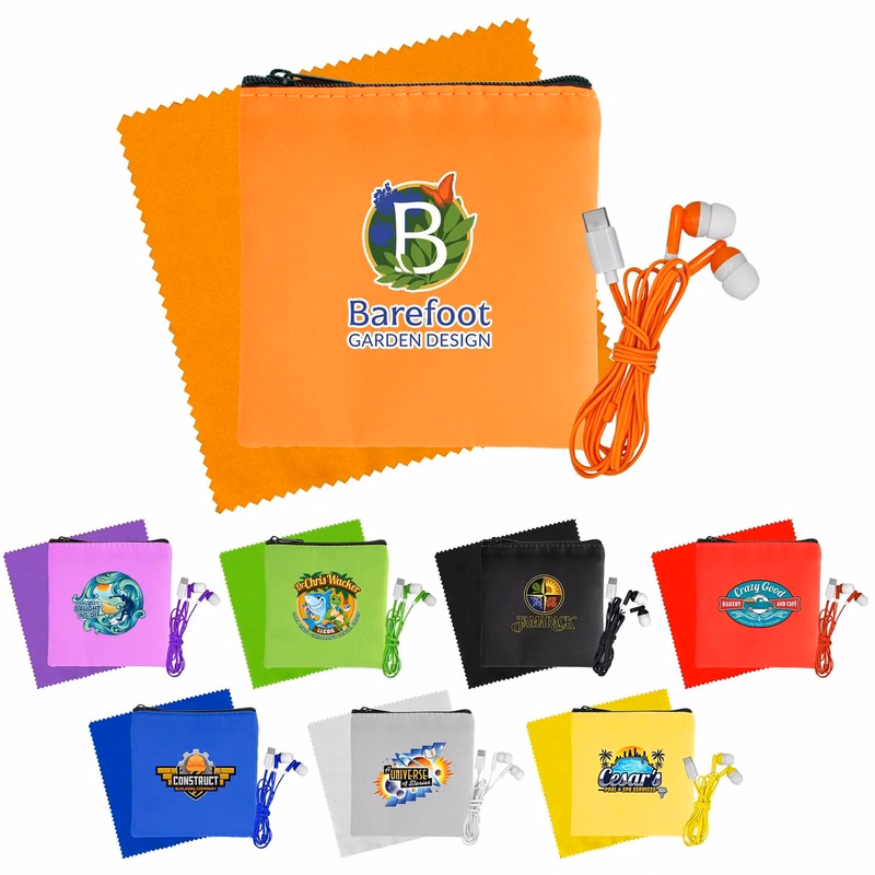 Colorful RPET Ear Bud & Cloth Set