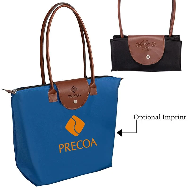 Folding Tote with Leather Flap Closure 1