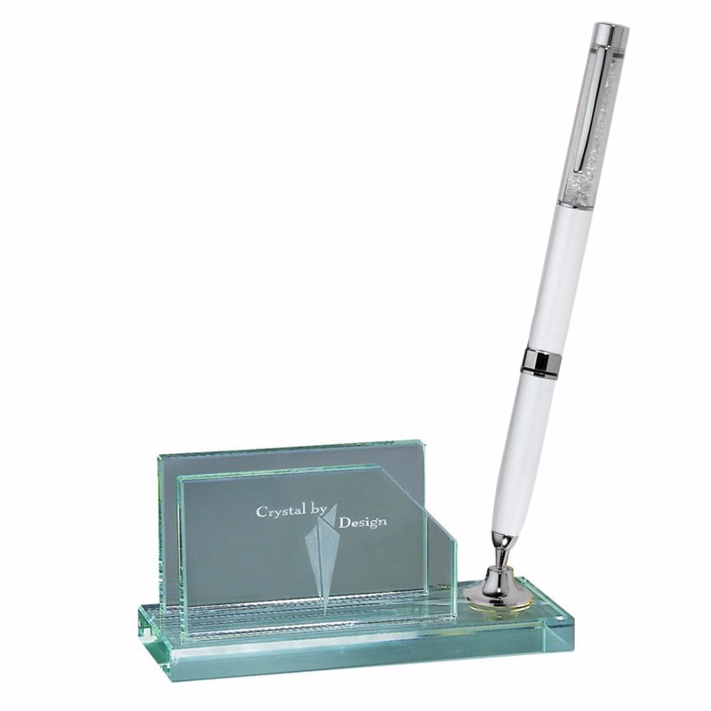 Desktop, Award-Pen Set w/ Business Card Holder -White pen_D720GA