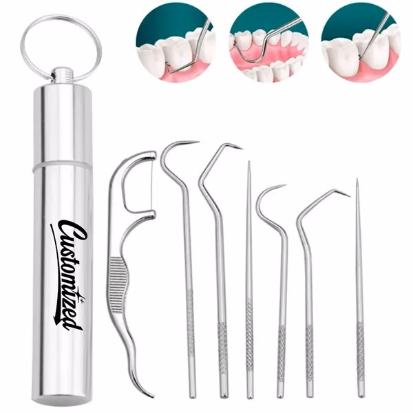 Custom Stainless Steel Oral Care Pick Kit 4.53 inch — Professional Dental Gift