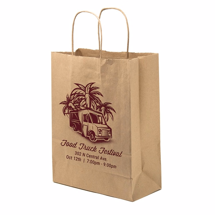 One Color 1-Sided Natural Handle Shopper Paper Bag (10" x 13" x 5")