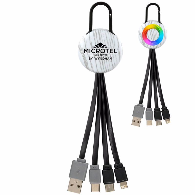 WHITE WOOD CLIP DUAL INPUT 3 IN 1 CHARGING CABLE