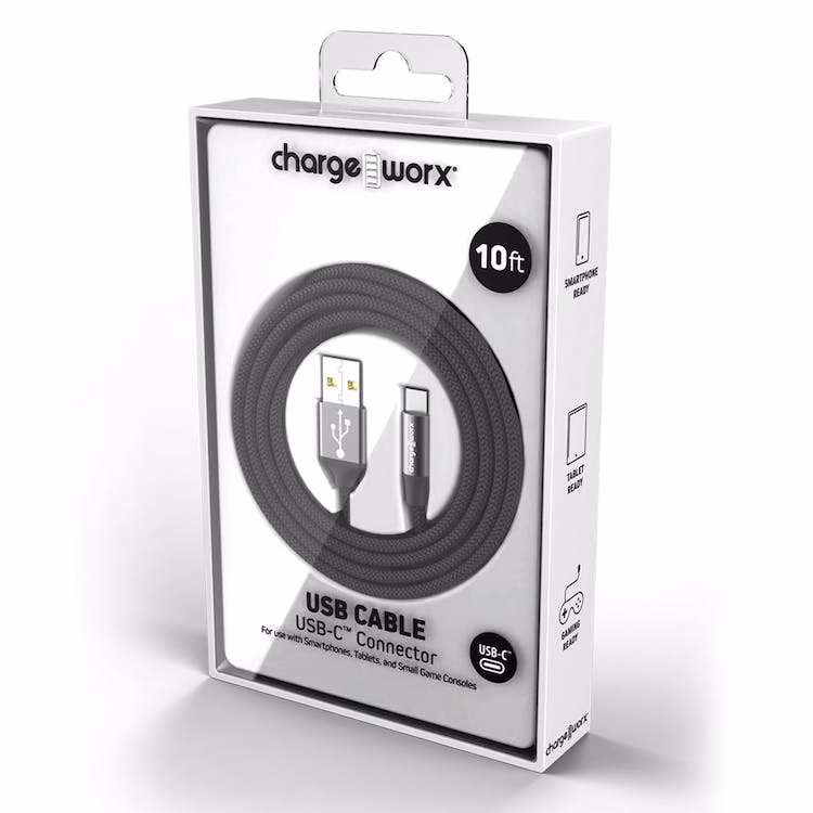 10' Braided USB-C Cables - Pitch Black