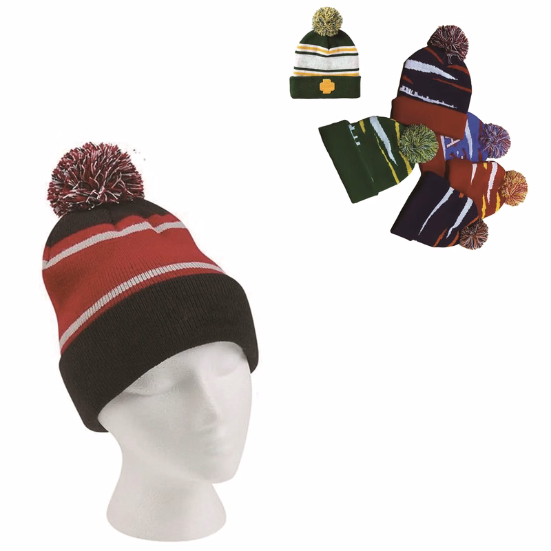 Unisex Knitted Pom Hat With Cuff