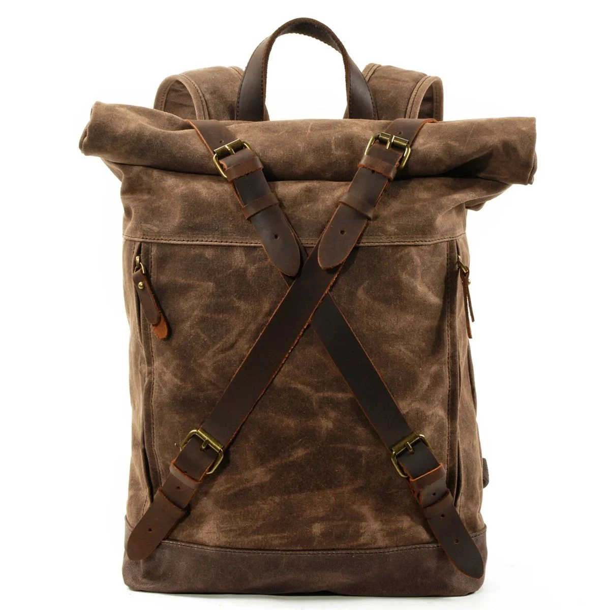 Canvas Leather Laptop Backpack Shoulder Bag Waterproof 1