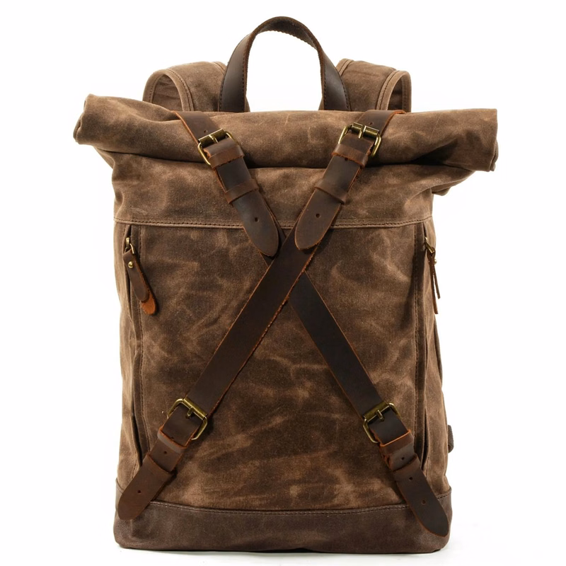 Canvas Leather Laptop Backpack Shoulder Bag Waterproof