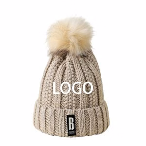 Winter Embroidered Knitted Hairball Beanie Hat