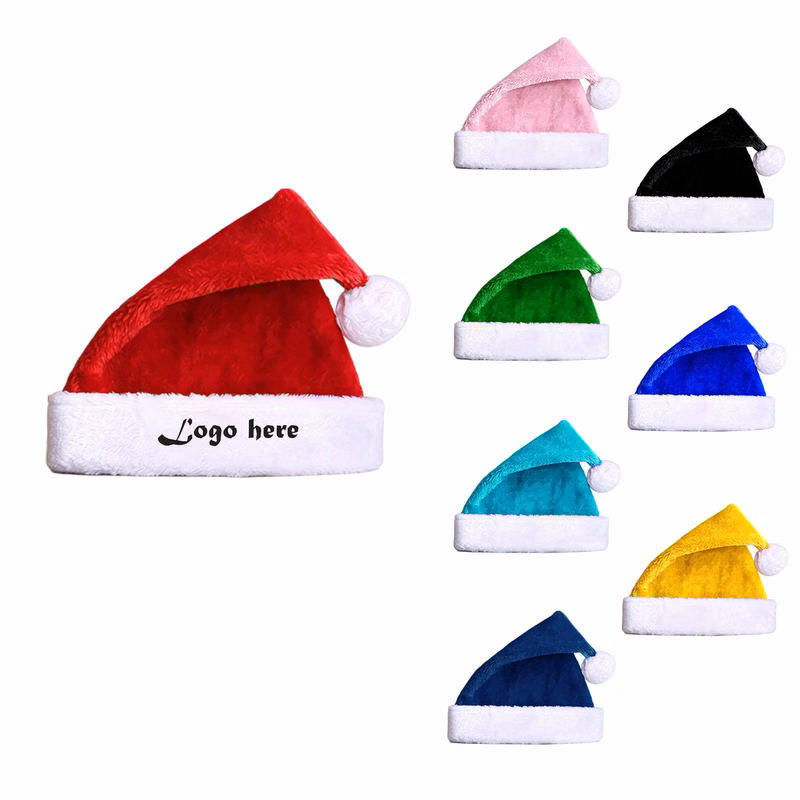 Multicolor Plush Christmas Hat with Custom Logo